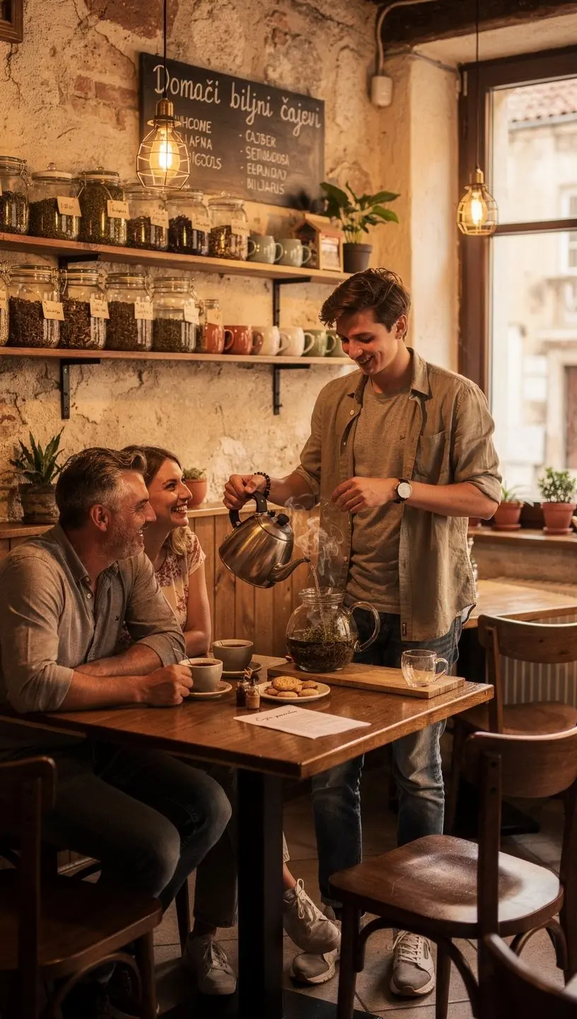 Zeleni čaj u tradicionalnoj hrvatskoj keramičkoj šalici s cvjetnim uzorkom.